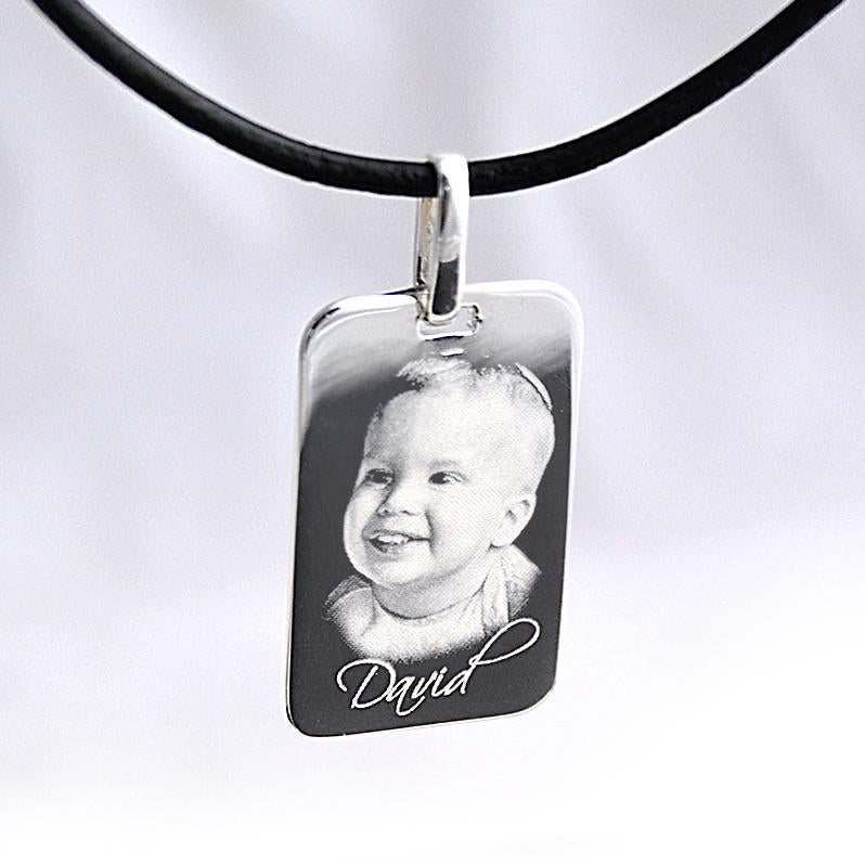 Personalised Silver Dog Tag – Sterling Silver Necklace | Custom Engraved Photo Pendant
