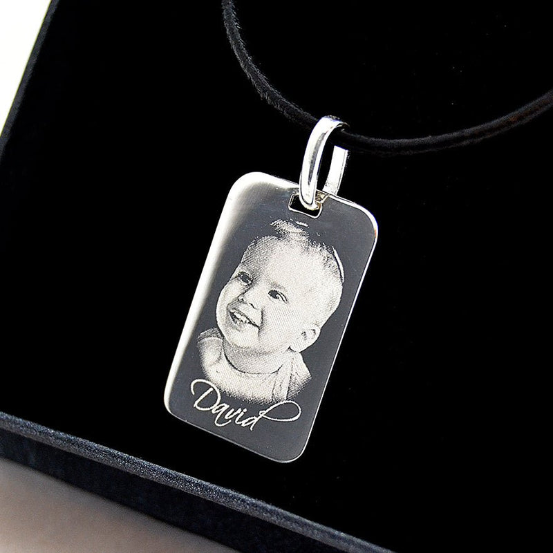 Personalised Silver Dog Tag – Sterling Silver Necklace | Custom Engraved Photo Pendant