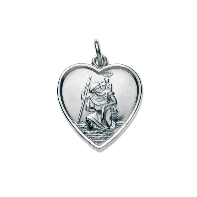 Sterling Silver Heart Pendant – Engraved Saint Christopher Necklace with 20" Chain