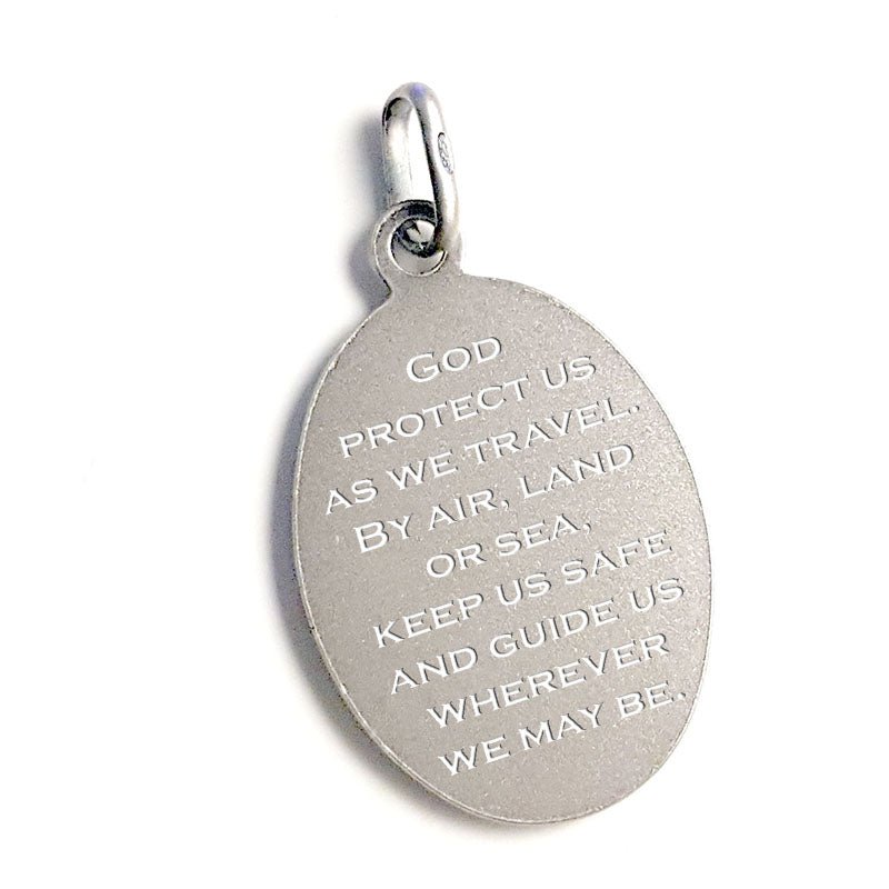 Sterling Silver Saint Christopher Oval Pendant – Engraved Travel Safety Necklace