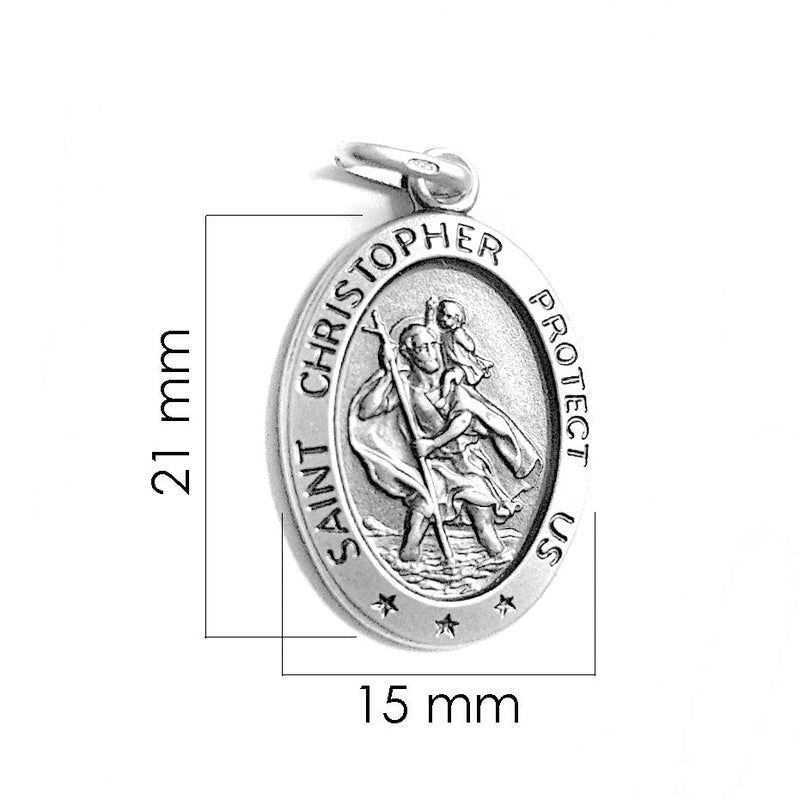 Sterling Silver Saint Christopher Oval Pendant – Engraved Travel Safety Necklace