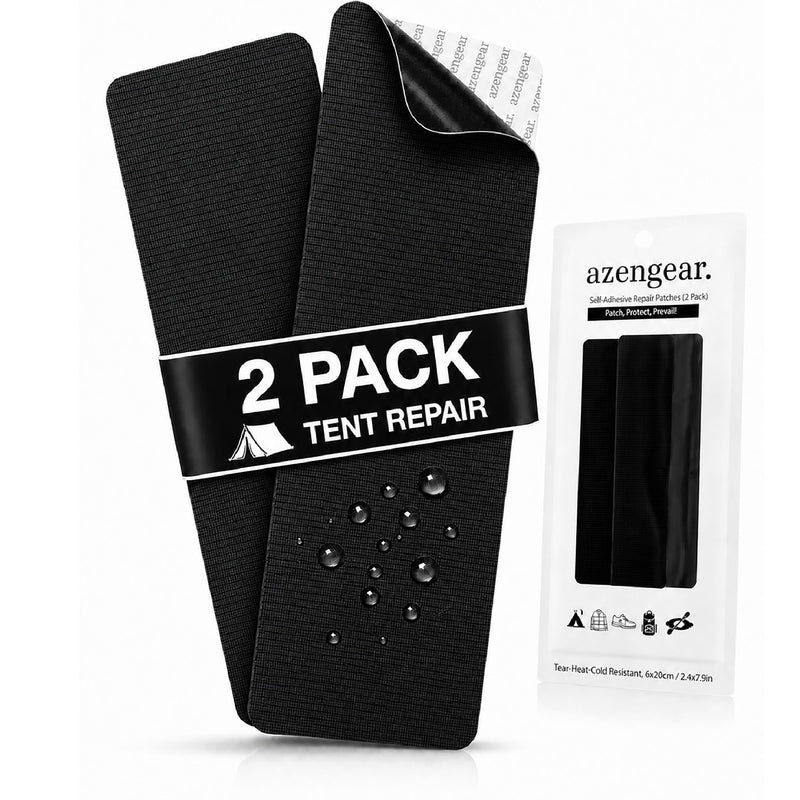 Stick-On Repair Patches (2 Pack) - Self-Adhesive, Waterproof, Tear-Cold-Heat-Resistant Polyester to Fix Rips in Tents,  Jackets, Shoes, Upholstery