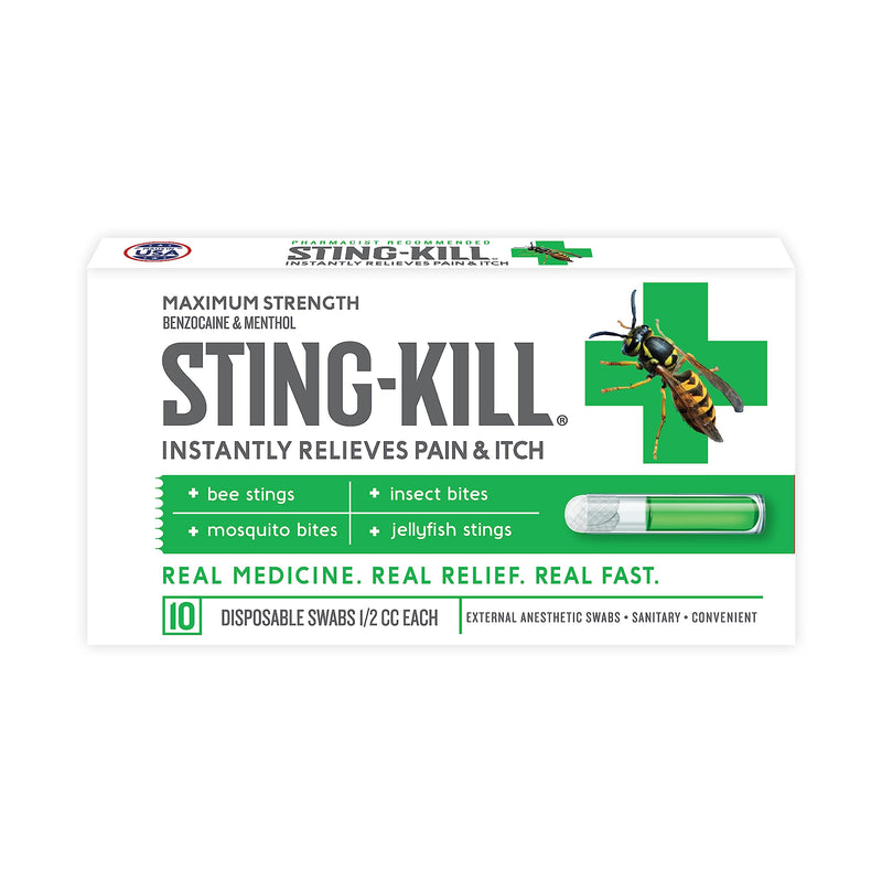 Sting-kill First Aid Anesthetic Swabs – Instant Pain & Itch Relief (10 Count)