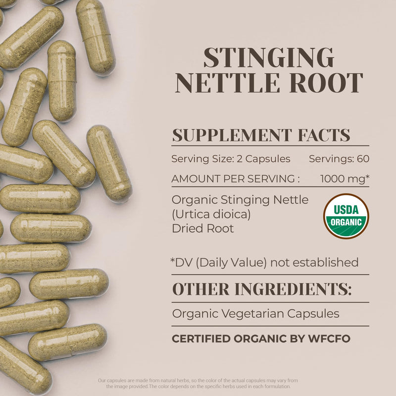 Stinging Nettle Root USDA Organic 120 Capsules | Urinary Health & Joint Support