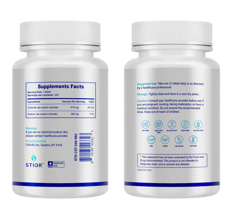 STIOR Sodium Chloride Tablets 1000mg – 240 Count | Electrolyte Replenisher (Made in USA)