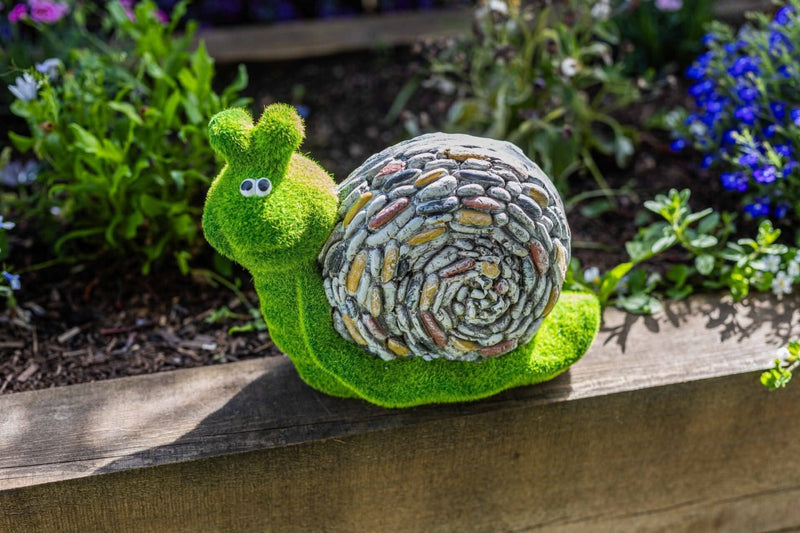 Stone & Grass Effect Snail Garden Ornament Resin Statue 28cm