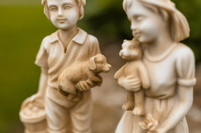 Standing Boy and Girl Garden Statues Set Stone Effect Resin Figures