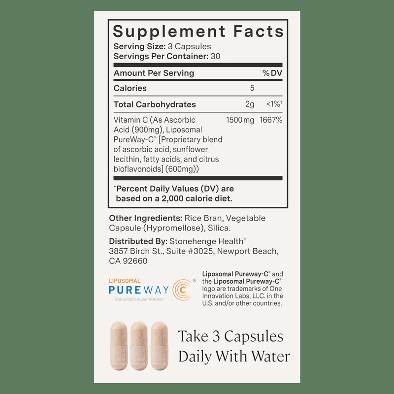 Stonehenge Health Dynamic Liposomal Vitamin C 1500mg – 90 Capsules | PureWayC Liposomal Vitamin C