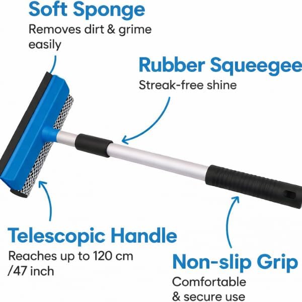 Telescopic Window Squeegee with Sponge & Rubber Blade 45–75cm