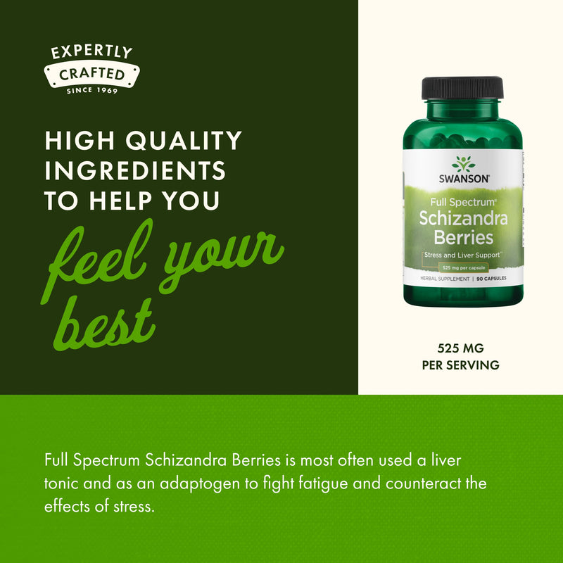 Swanson Full Spectrum Schizandra Berries - Stress & Liver Health Support (90 Capsules, 525 mg) - 2 Pack