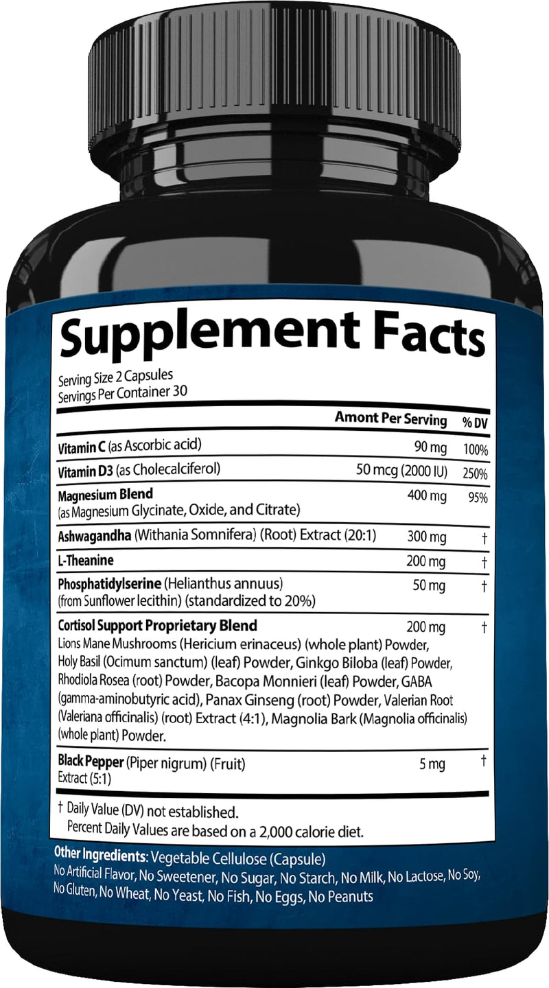 StrongVit Cortisol Supplements for Women and Men with Magnesium, Ashwagandha & L-Theanine | Sleep Support, Stress Relief & Cortisol Management USA