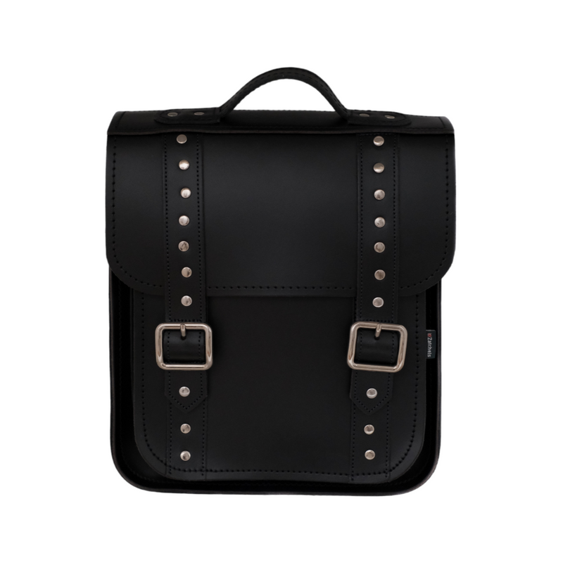 Handmade Leather City Backpack - Black Gothic Studded