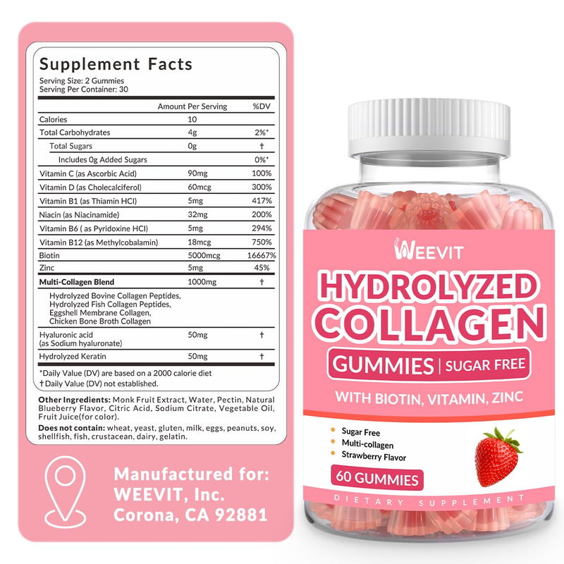 Sugar Free Collagen Gummies for Women – Multi-Collagen I II III V X + Biotin & Vitamins