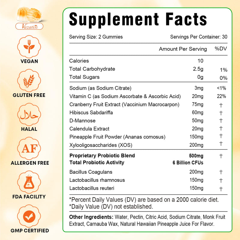 Sugar Free Feminine Balance Gummies for Women – Pineapple Flavor, pH Balance & Flora Support – Vegetarian Friendly – 60 Count