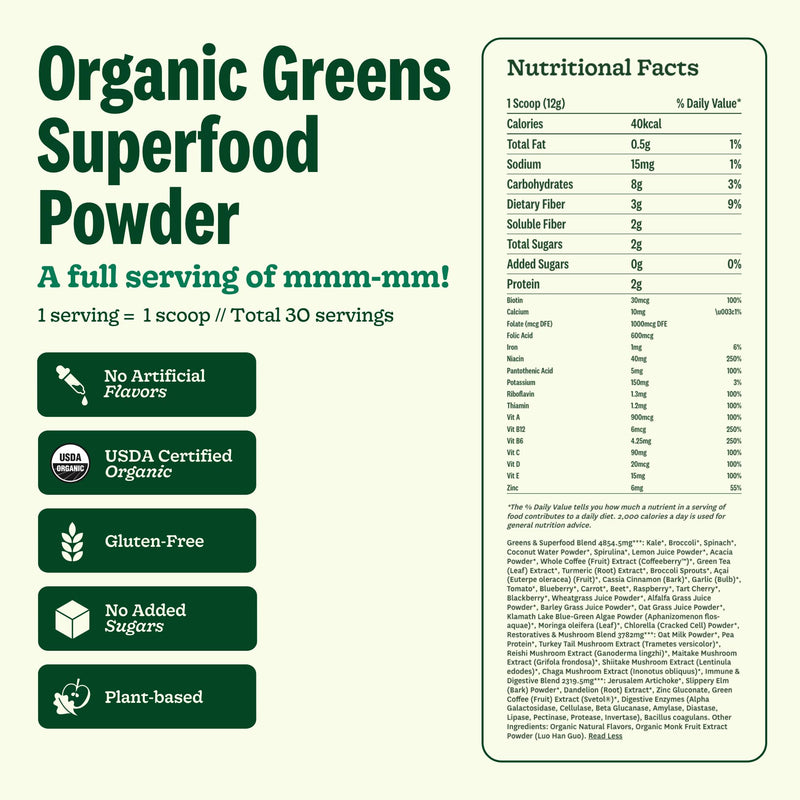 Suja Organic Greens Powder Probiotic Blend – Immune Support, Digestion & Daily Energy, 30 Servings