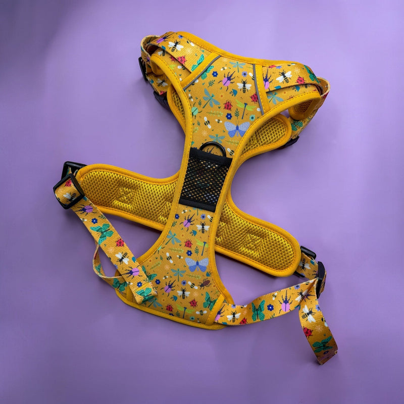 Summer Buzzin' No Pull Tactical Dog Harness – Yellow Insect Print, Adjustable, Step-In (XS-XL)