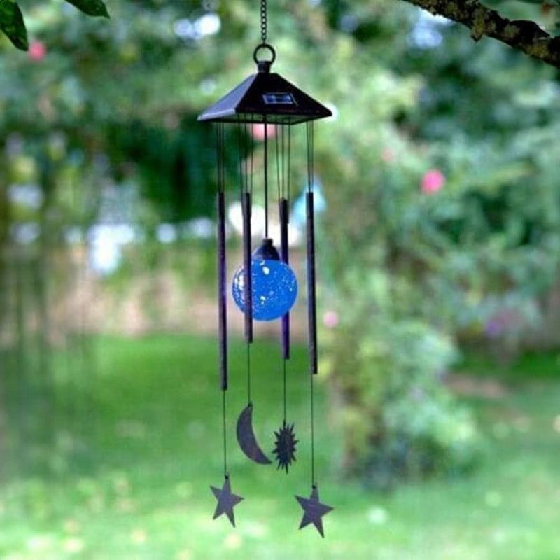 Sun Moon and Star Wind Chimes Solar Colour Changing LED 74cm