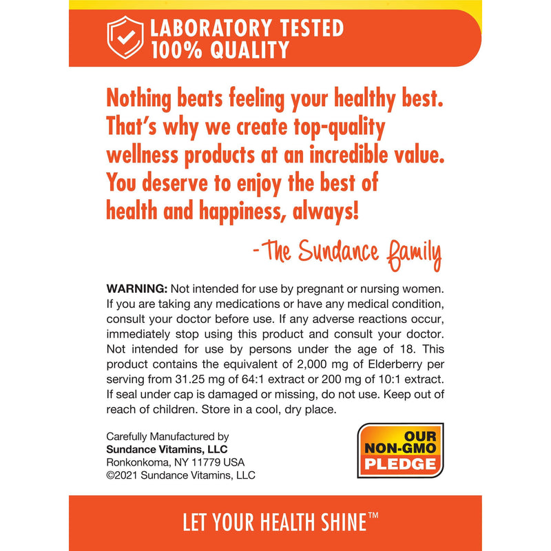 Sundance Sambucus Black Elderberry Capsules – 2000mg, 100 Count (Non-GMO, Gluten Free)