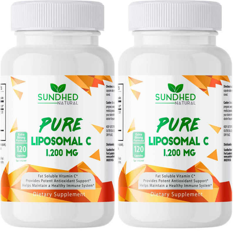 Sundhed Natural Liposomal Vitamin C - 1200mg Immune Support & Collagen Health | Pack of 2 (120 Capsules)