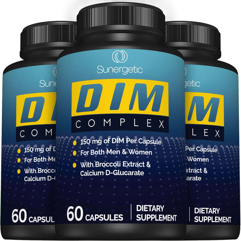 Sunergetic Premium DIM Supplement – 150mg DIM, Bioperine, Broccoli & Calcium D-Glucarate | 60 Capsules