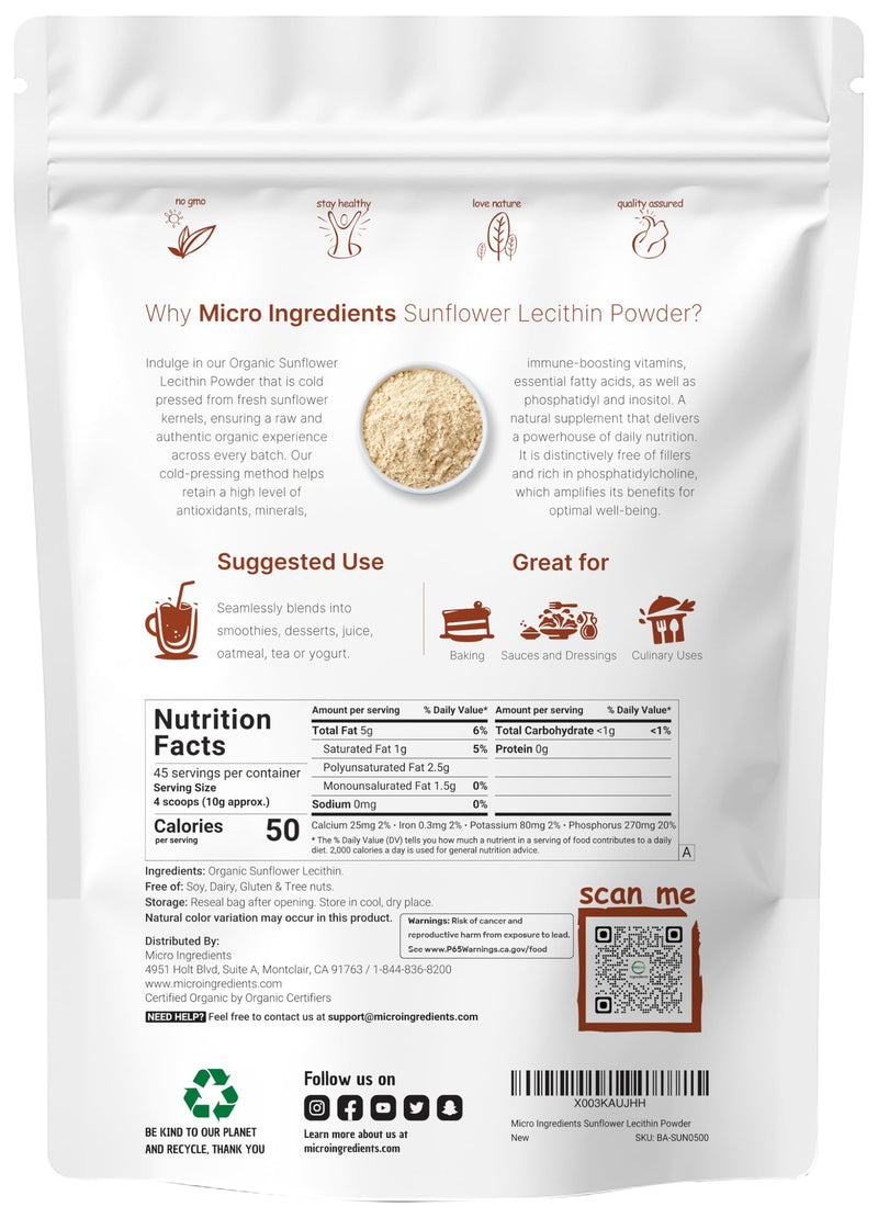 Organic Sunflower Lecithin Powder – 1 lb, Cold Pressed & Non-GMO