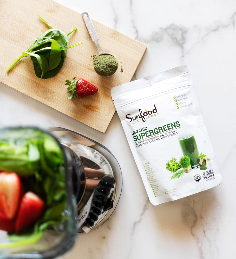Sunfood Supergreens - Organic Greens Powder with Probiotics (8 oz)