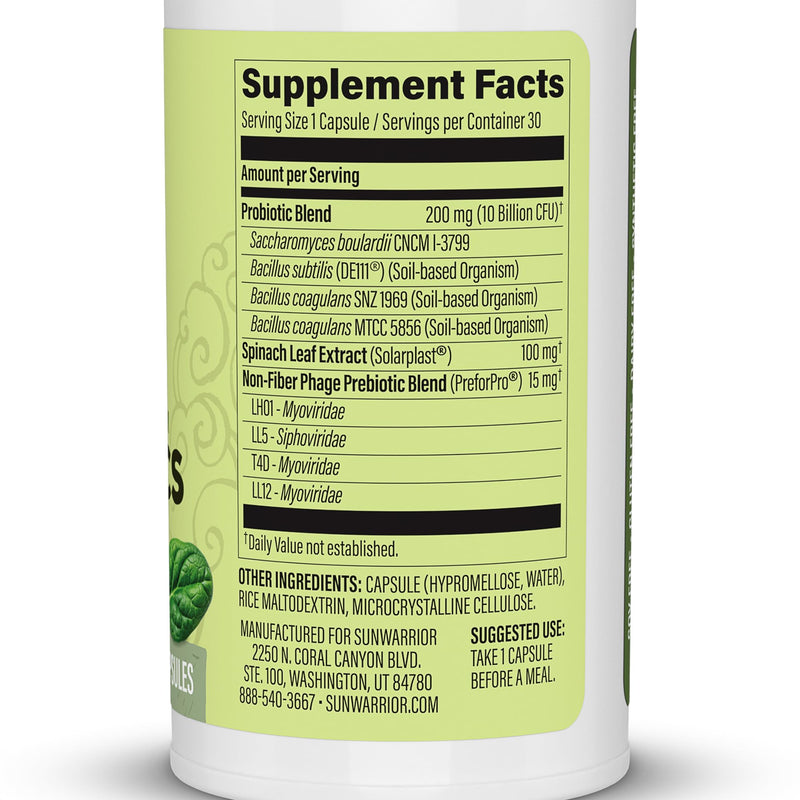 Sunwarrior Probiotics Soil-based Vegan Capsules | 10 billion CFU for Digestion Soy Free Gluten Free Dairy Free | 30 CT