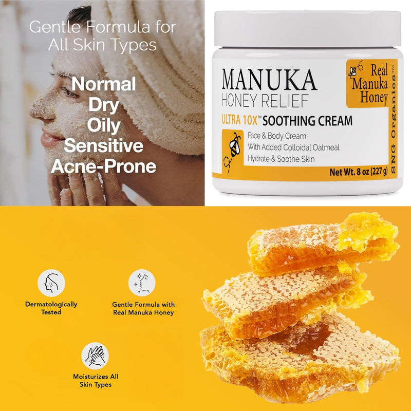 Super Natural Goods Manuka Honey Cream (8oz) – Hydrating Body Lotion for All Skin Types | Real Manuka Honey, Aloe Vera & Cocoa Butter