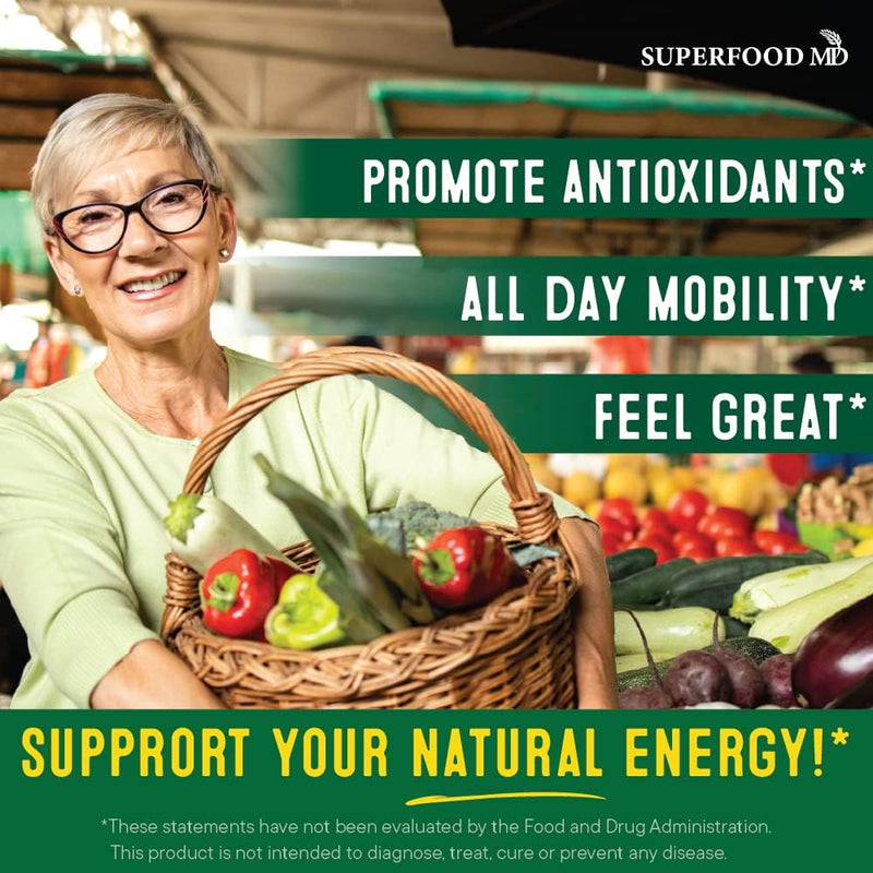 Superfood MD Fruit & Veggie Supplement – 360 Total Capsules (180 Per Bottle) Beta-Carotene, Soy Free – 2-Pack