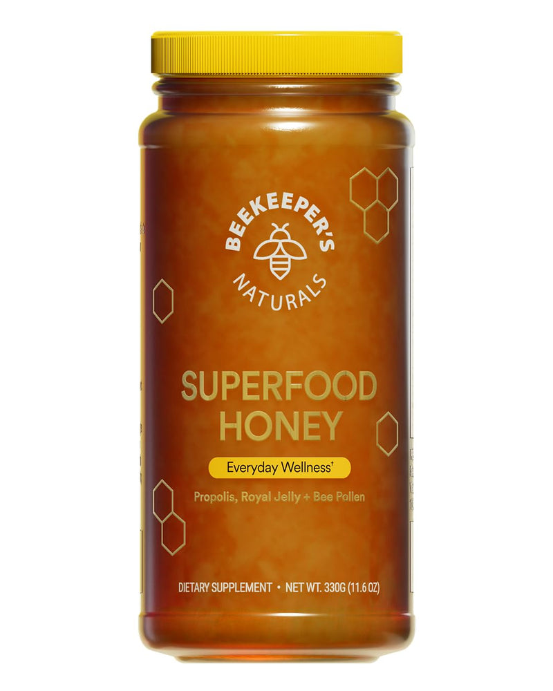 Beekeeper's Naturals Superfood Honey – Bee Pollen, Royal Jelly & Propolis (11.6 oz)