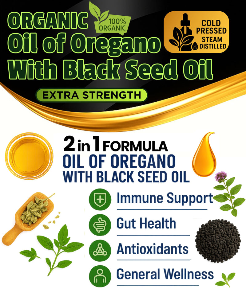 SUPERIOR FULVIC HUMIC X935 – Oil of Oregano with Black Seed Oil Drops, 400 Servings, 2-in-1 Organic Liquid