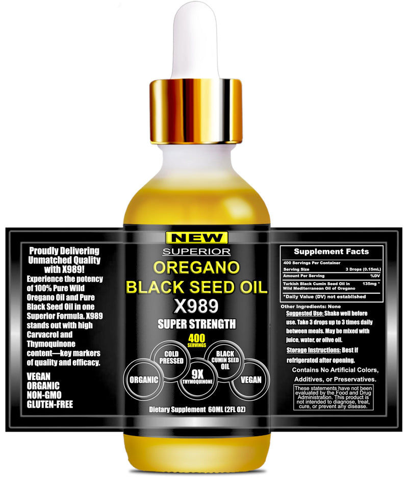 SUPERIOR FULVIC HUMIC X935 – Oil of Oregano with Black Seed Oil Drops, 400 Servings, 2-in-1 Organic Liquid