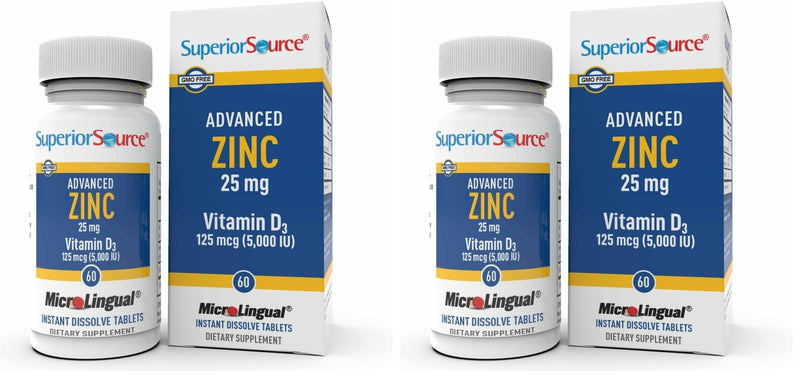 Superior Source Advanced Zinc 25 mg + Vitamin D3 5000 IU – Immune Support, 60 MicroLingual Tablets (Pack of 2) – Non-GMO & Gluten-Free