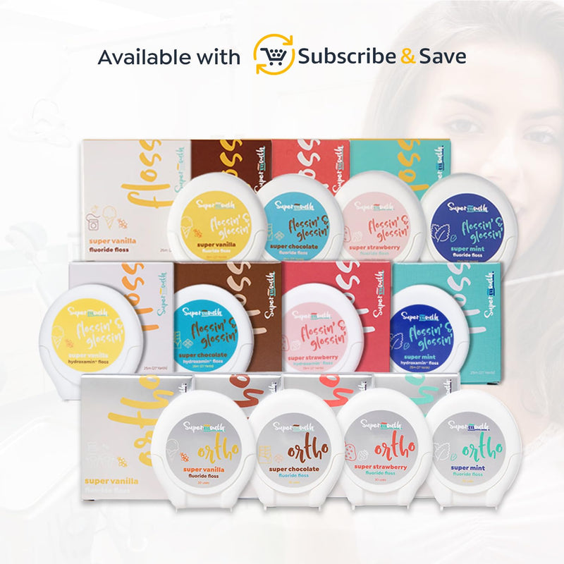 SuperMouth Fluoride-Free Floss – Expanding Floss for Plaque Removal & Enamel Support – Gentle Formula for Kids, Adults & Pregnant Women– Nano-Hydroxyapatite + Vitamins D3 & K2 – 4 Delicious Flavors