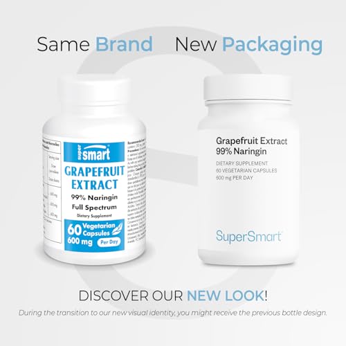 Supersmart Grapefruit Extract 600mg (99% Naringin) – High Potency GSE, Non-GMO & Gluten Free | 60 Vegetarian Capsules
