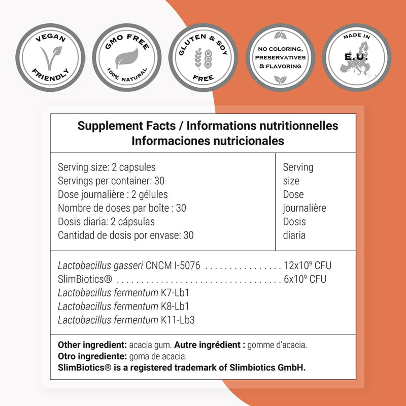 Supersmart L. Gasseri & SlimBiotics Probiotic – Non-GMO, Gluten-Free | 60 Gastro-Resistant Capsules