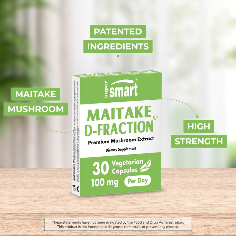 Supersmart Maitake D-Fraction Pro 100mg – Premium Mushroom Extract, Non-GMO & Gluten Free, 30 Vegetarian Capsules