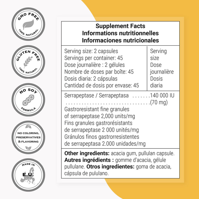 Supersmart Serrapeptase 120000IU - High Potency Proteolytic Enzyme | Non-GMO & Gluten Free - 90 DR Capsules