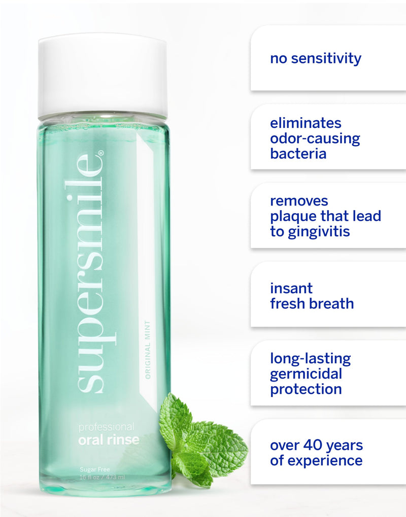 Supersmile Oral Rinse Mouthwash – Mint Flavor, Sugar Free, Alcohol-Free – 16 fl oz per Bottle (Pack of 2)