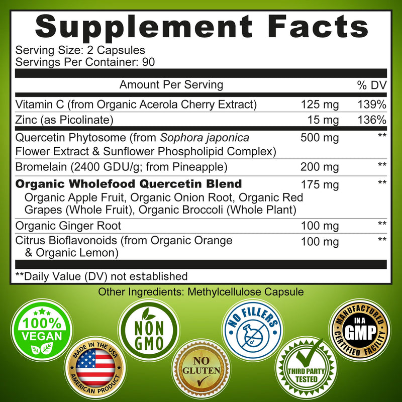 SUPPLEMENTS STUDIO Quercetin with Bromelain, Vitamin C & Zinc – 1215mg per Serving