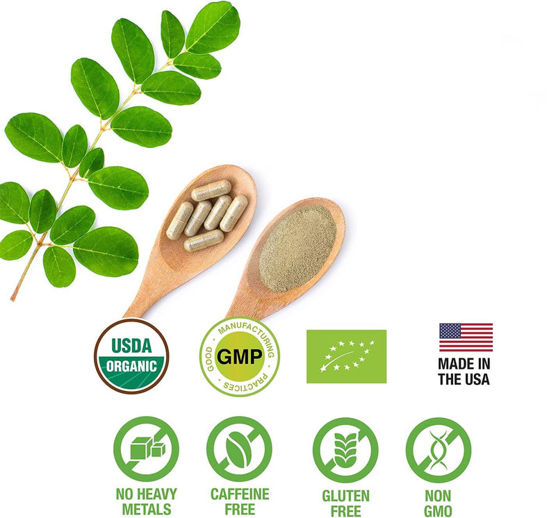 SUPREME HERBALS Moringa Leaf Capsules – 500mg, 120 Count | Organic Certified