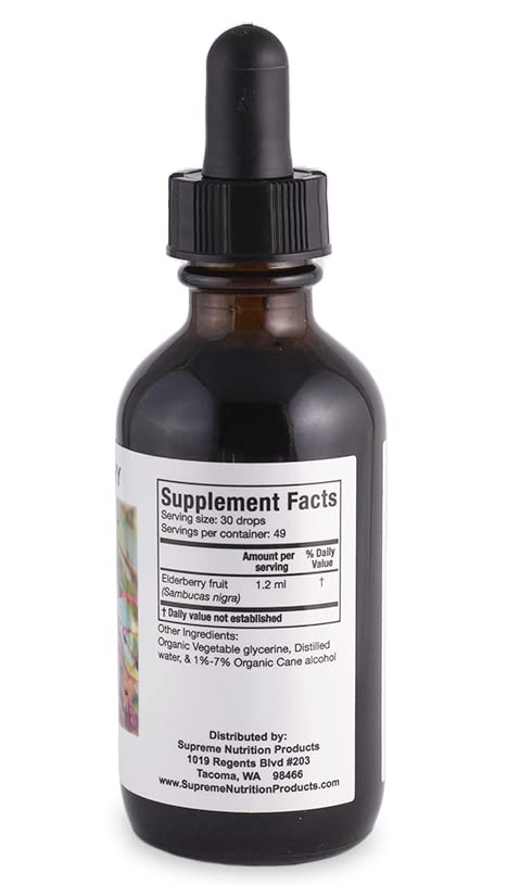 Supreme Nutrition Elderberry Tincture, 2 fl oz | 1.2 ml per Serving | 49 Servings