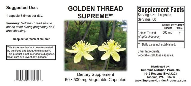 Supreme Nutrition Golden Thread Supreme – 60 Pure Coptis Chinensis Vegetarian Capsules (Pack of 2)