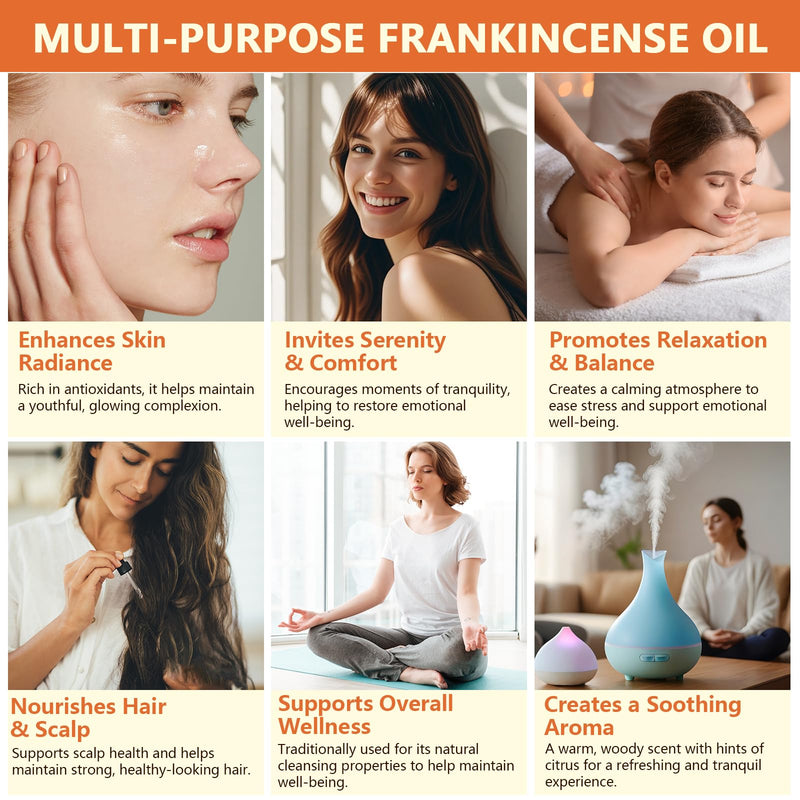 Pure Frankincense Essential Oil 60ml | 100% Natural Therapeutic Grade for Skin & Aromatherapy