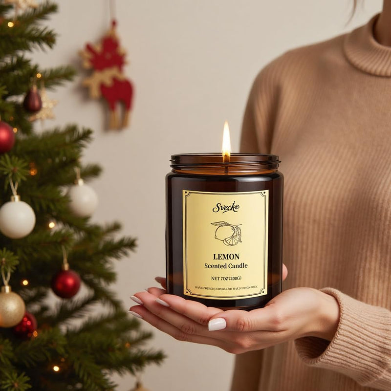 SVECKE 4-Pack 28oz Scented Soy Candles – Lemon, Lavender, Sage & Citrus, Fireside | Gift Set