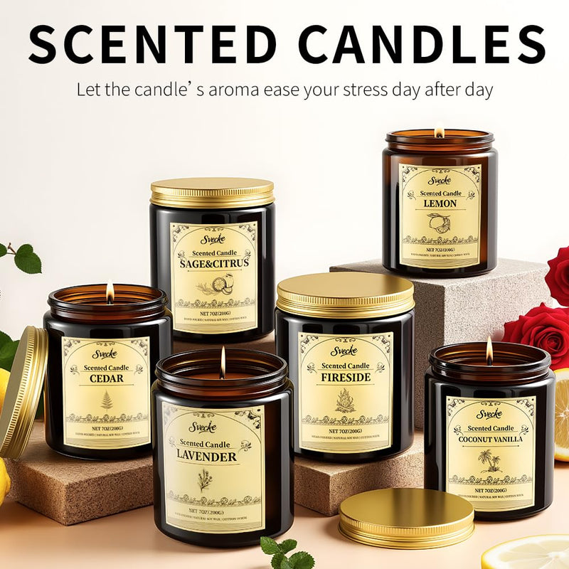 SVECKE Fireside Scented Candles - 7oz Soy Wax Candle | Long Lasting Aromatherapy Gift