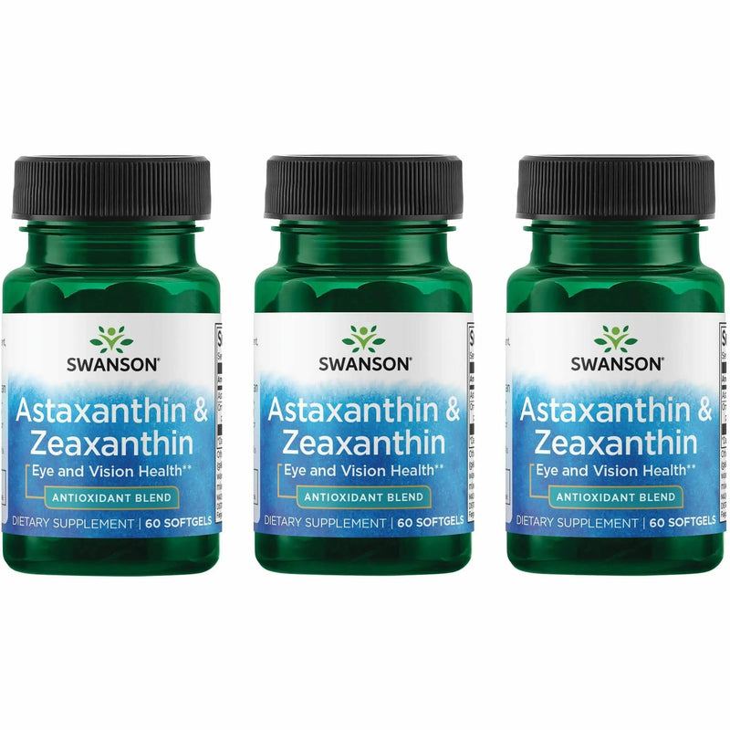 Swanson Astaxanthin & Zeaxanthin Eye Health - Vision & Skin Support (60 Softgels, 3-Pack)
