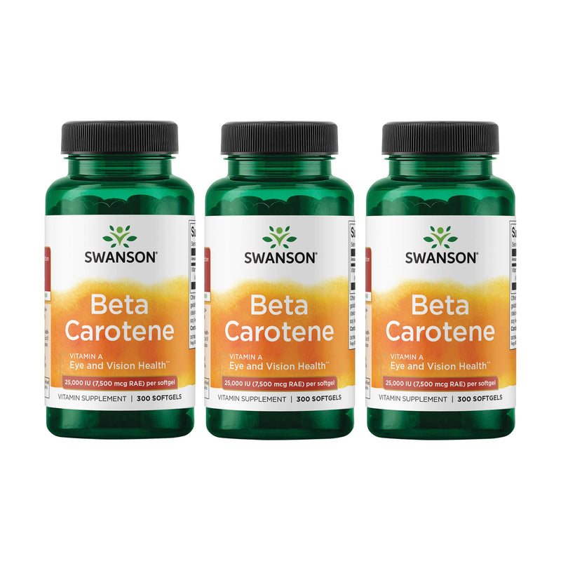 Swanson Beta-Carotene Vitamin A 25000 IU - 300 Softgels (3 Pack) | Eye, Skin & Immune Support