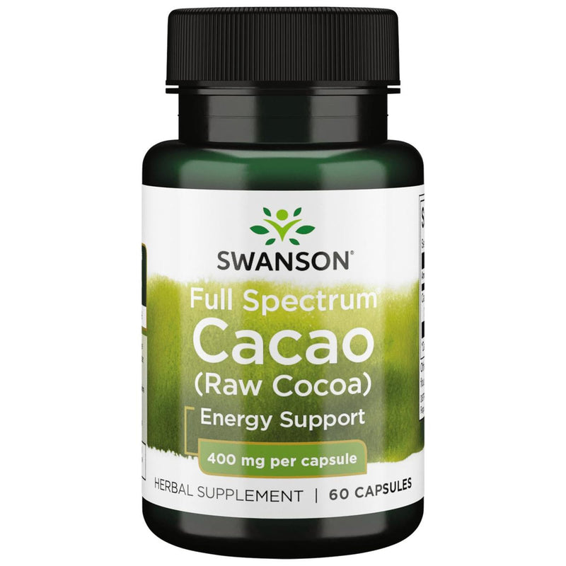 Swanson Full Spectrum Cacao (Raw Cocoa) – Herbal Energy Support, 60 Capsules (400 mg Each)