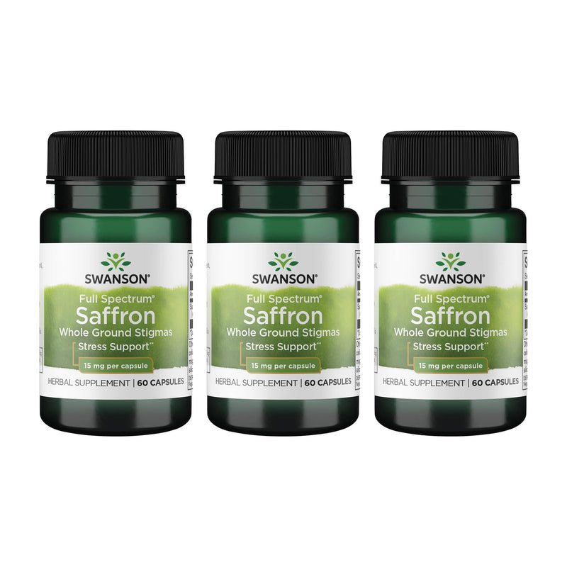 Swanson Full Spectrum Saffron - Whole Ground Stigmas | 60 Veggie Capsules (15mg) - 3 Pack